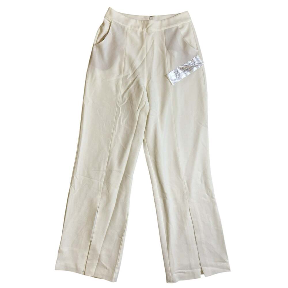 NWT Dress the Population Ashton Pants in Off White Sz M Crepe Slits In Front